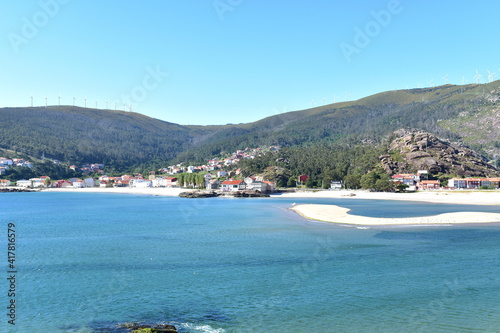 Obraz na płótnie Small fishing village and beach at Rias Baixas Region. Ezaro, Dumbria, Coruña, Galicia, Spain. w salonie