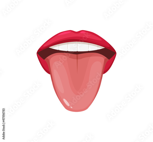 Human anatomy organs of tongue of taste. Open mouth sticking out tongue cartoon vector