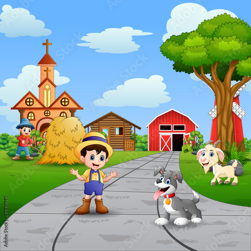 Scene with the farmers work on the farm