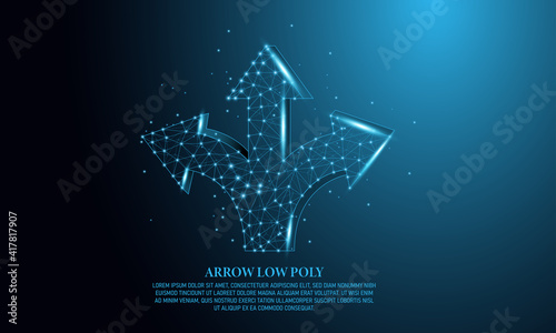 Direction, intersection, three-way arrow, abstract, 3d digital outline, illustration Low poly cross selection concept with dotted line starry sky on blue background vector
