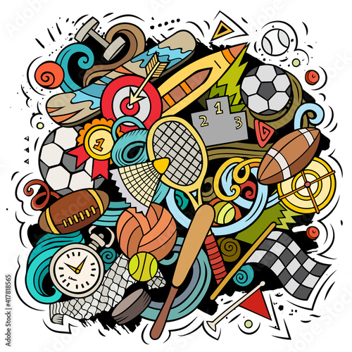 Sport cartoon doodle illustration. Funny Art design.