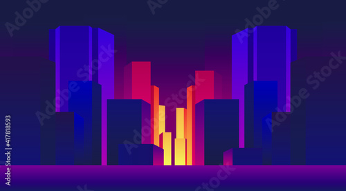 vector night city. flat image of high-rise buildings in the city at night. skyscrapers and houses in the metropolis.