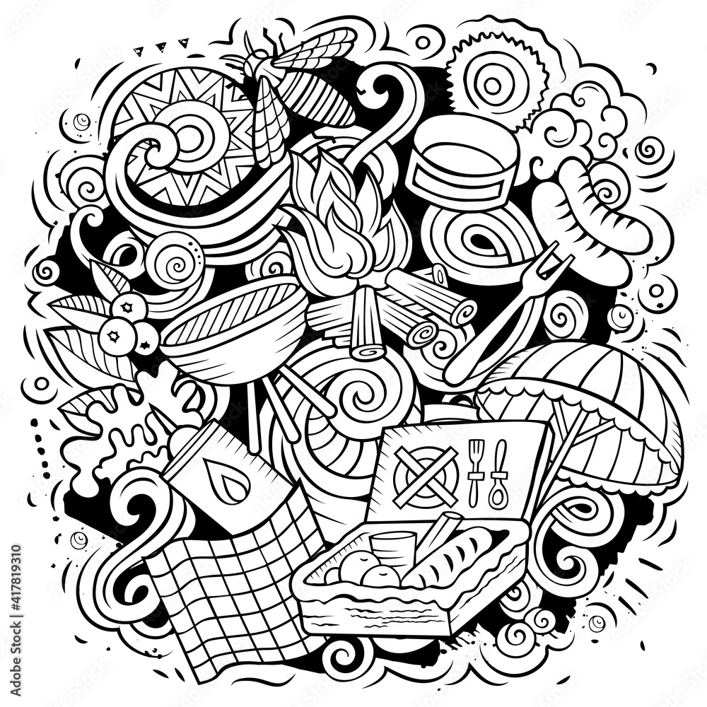 Picnic cartoon doodle illustration. Funny design. Picnic cartoon doodle illustration. Funny design.