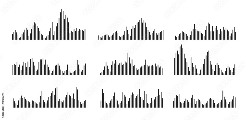 sound waveform pattern for music player, podcasts, video editor, voise message in social media chats, voice assistant, dictaphone. vector illustration