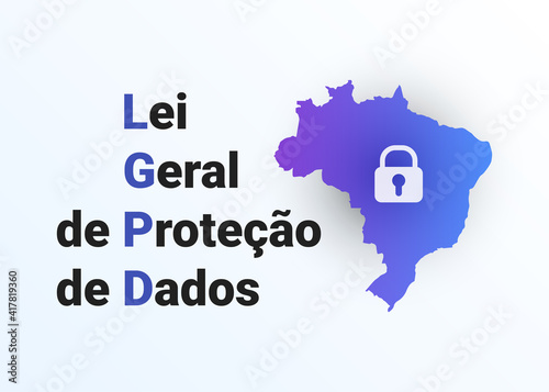 Obraz na płótnie LGPD - the Lei Geral de Prote o de Dados Pessoais - Portuguese. English - General Personal Data Protection Law. Vector background with lock and map of Brazil w salonie