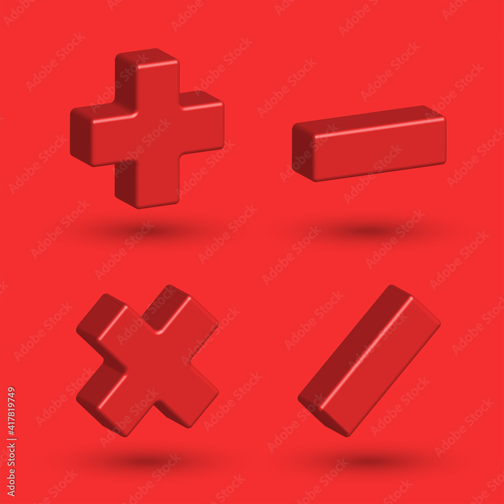 Math symbols 3d isometric shape, plus minus multiply divide mathematics ...