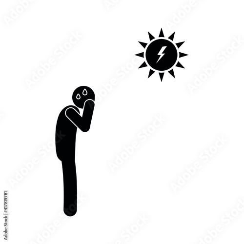 man got sunstroke, hot sun hurting, climate too hot illustration, stick figure stickman, isolated human silhouette