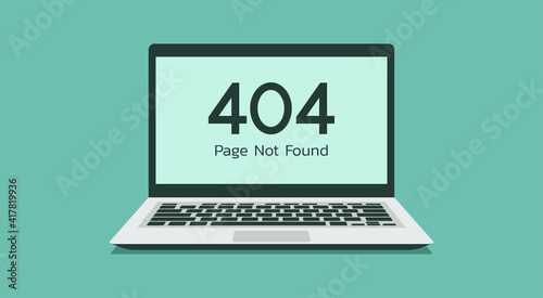 Error 404 web page not found on laptop computer concept, vector flat illustration
