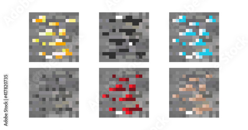 Pixel background. The concept of games background. Samples of materials and soil. Vector illustration