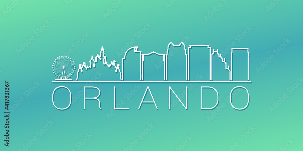 Orlando, FL, USA Skyline Linear Design. Flat City Illustration Minimal