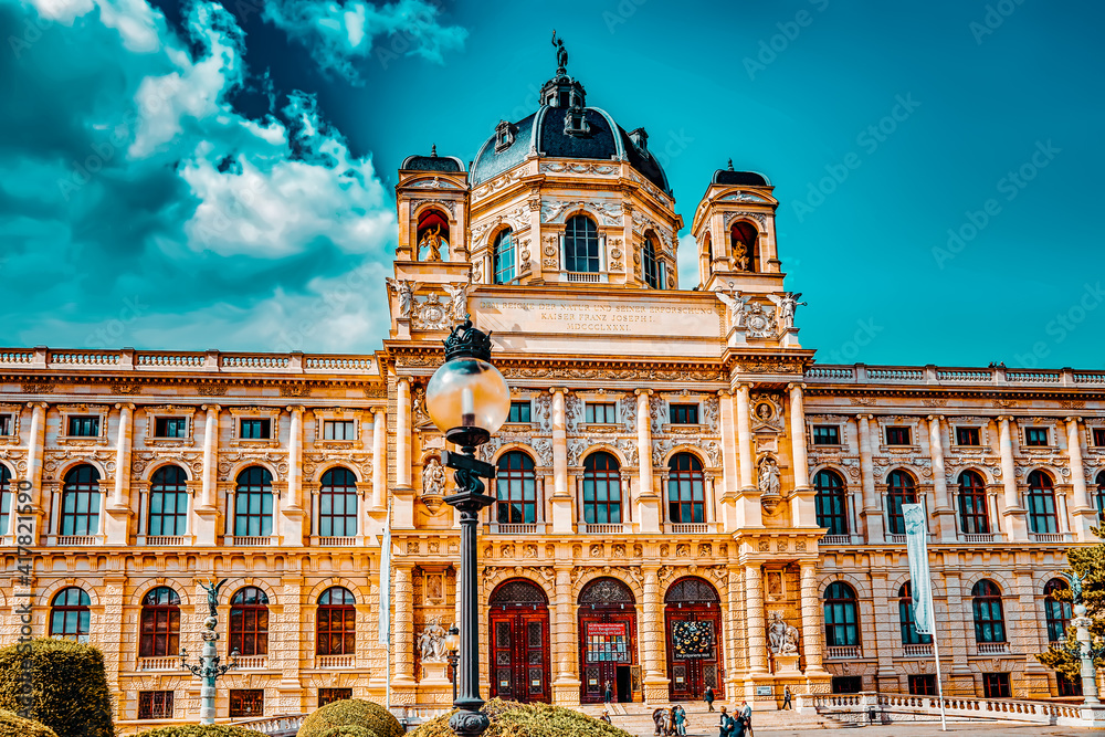 VIENNA, AUSTRIA- SEPTEMBER 10, 2015: Maria Theresa Square.Arts and history museum Kunsthistorisches Museum Vienna, Austria.