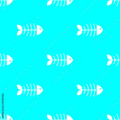 Funny cartoon fish skeletons seamless pattern background