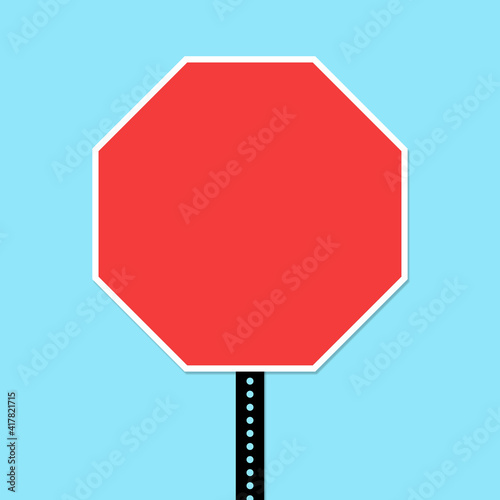 Blank stop warning sign, solid blue color background