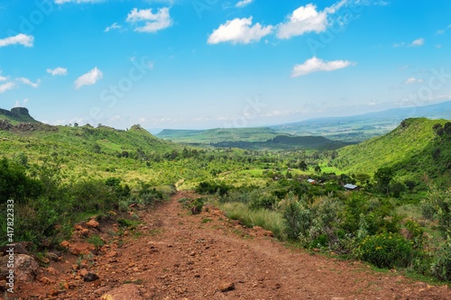A rural scene in the mountains in rural Kenya