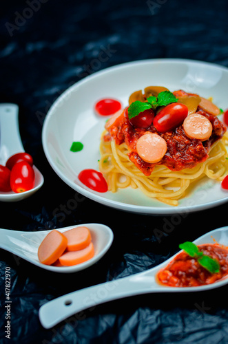 Delicious spaghetti served on  plate