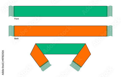 Turquoise-Orange Soccer Fans Scarf Design Vector on White Background.Front and Back View.