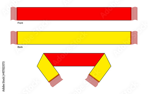 Red-Yellow Soccer Fans Scarf Design Vector on White Background.Front and Back View.