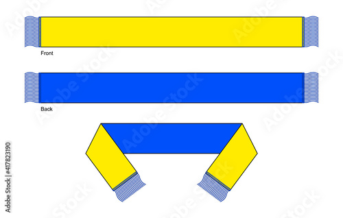 Yellow-Blue Soccer Fans Scarf Design Vector on White Background.Front and Back View.