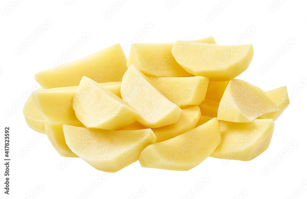 slices of raw potatoes isolated on white background. slices of raw potatoes isolated on white background.