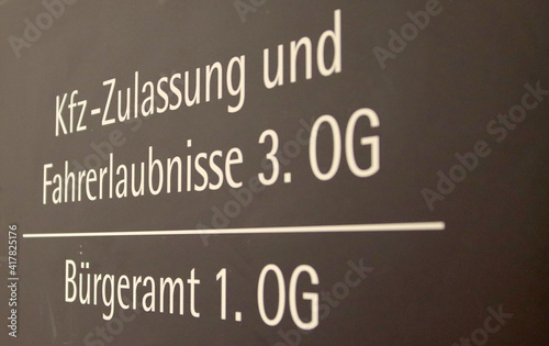 Schilder signs Bürgeramt, Schild sign Straßenverkehrsamt, Hinweisschild, information sign
