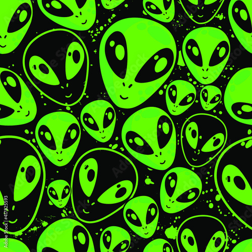 Seamless alien pattern. Hand drawn doodle background for twxtile, fashion wear, wrapping paper and more