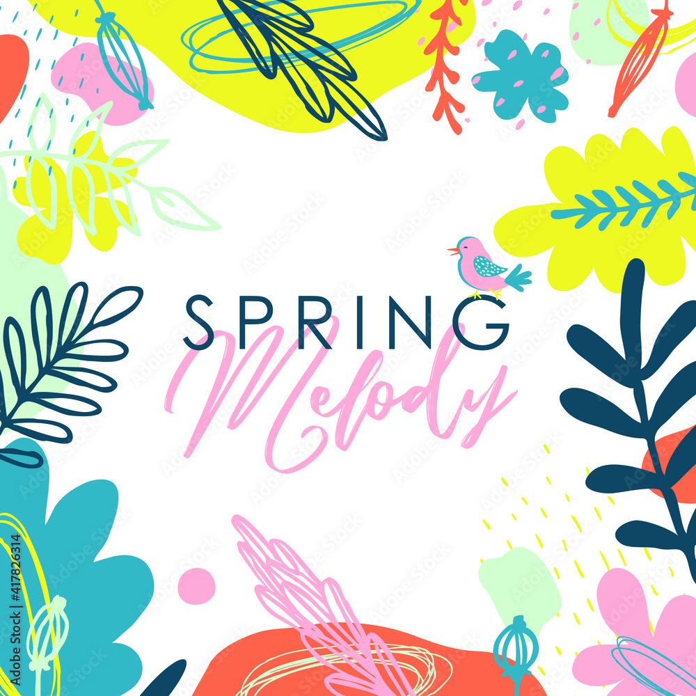 Spring. Trendy flowers abstract art template. Suitable for social media posts, mobile apps, banners design. Vector fashion backgrounds. Leaves and plants. Spring holidays. Banner