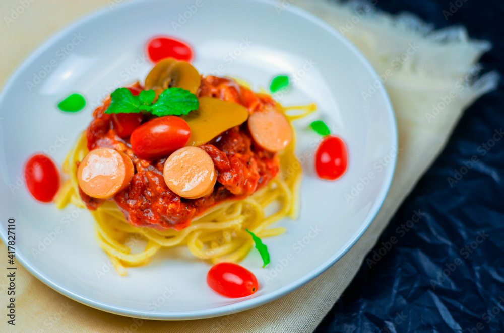 Delicious spaghetti served on plate Delicious spaghetti served on plate