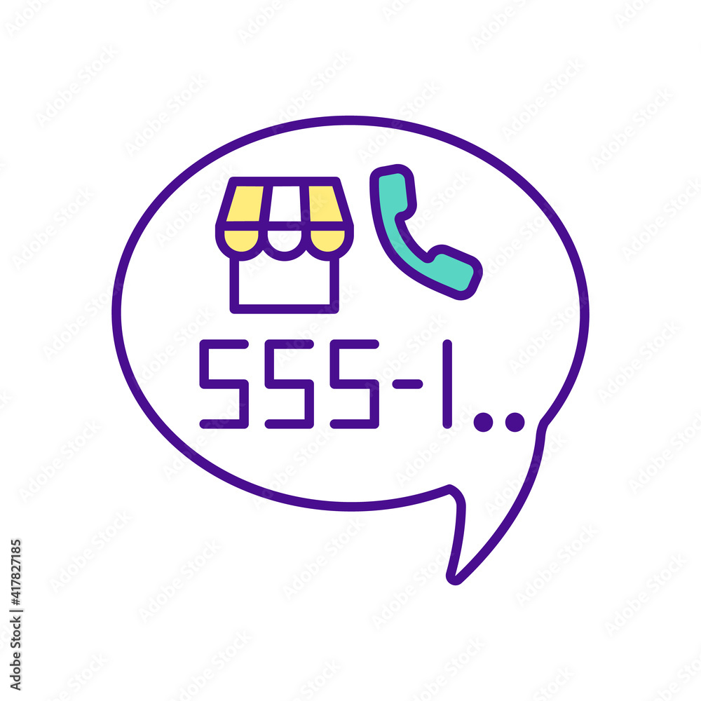 Telephone number with handset RGB color icon. Call to the delivery service. Communication with support. Placing order by phone. Store contact information. Isolated vector illustration