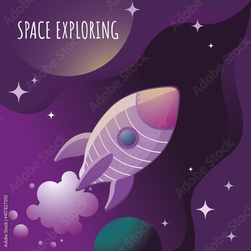 Vector illustration with deep space and ship