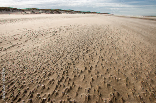 The North Sea beach on a sunny stormy winter day with drifting beach sand near the slufter valley on the Wadden island of Texel  the Netherlands