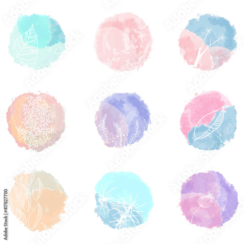 Set of abstract story highlight covers icons. Round watercolor highlight backgrounds for social media stories. Stylish design elements for beauty shop, bloggers, social, page cover, wedding elements