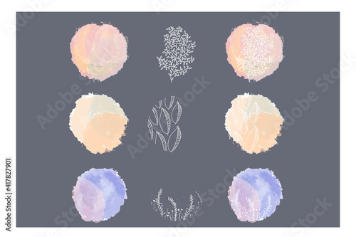 Set of abstract story highlight covers icons. Round watercolor highlight backgrounds for social media stories. Stylish design elements for beauty shop, bloggers, social, page cover, wedding elements
