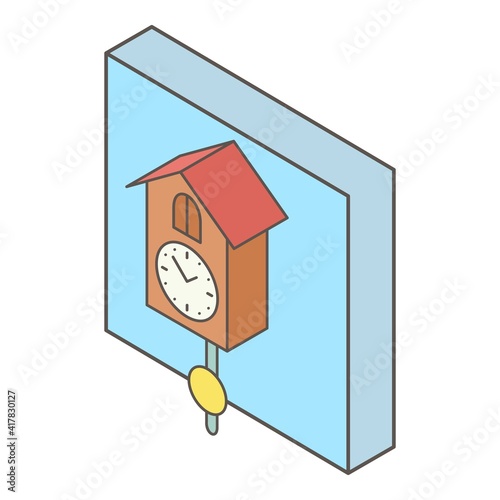 Cuckoo clock icon. Isometric illustration of cuckoo clock vector icon for web photo