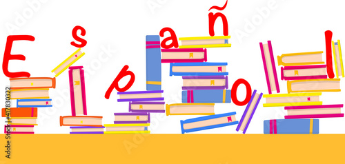 Spanish Language Day 23rd April with books. Vector banner illustration. 