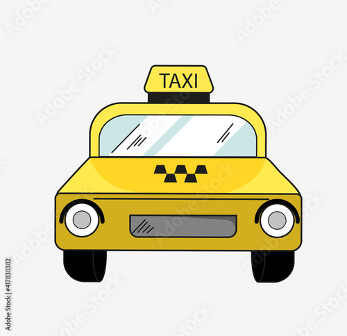 Car, yellow taxi, a view right in front. Design element