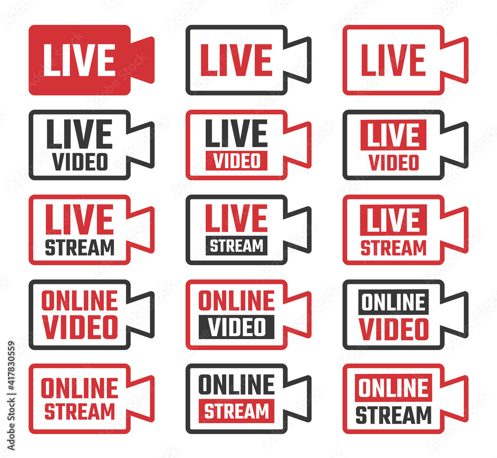 online stream icons, live broadcastig signs set online stream icons, live broadcastig signs set