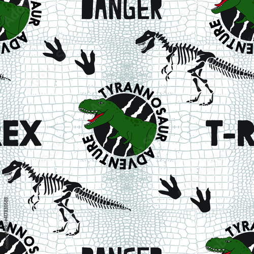 Seamless  silhouette  Dino pattern, print for T-shirts, textiles, wrapping paper, web. Original design with t-rex, dinosaur.  grunge design for boys and girls