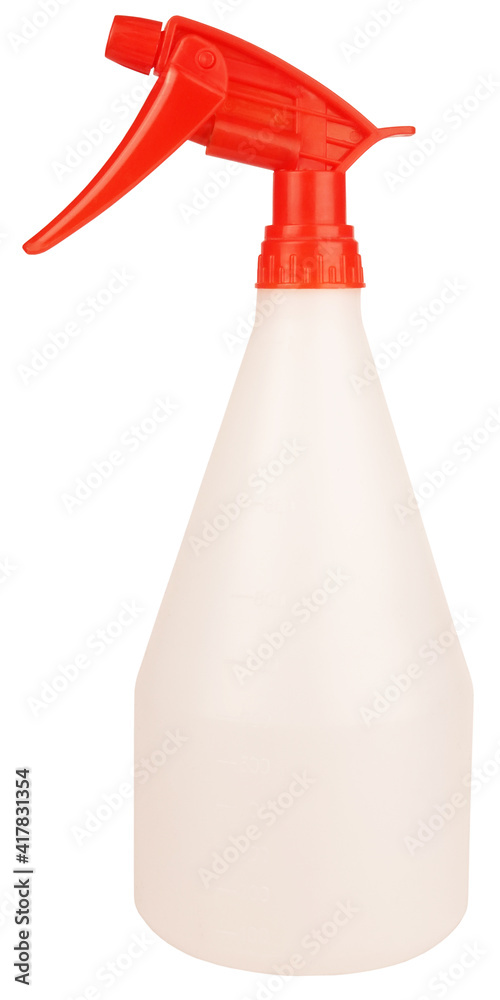White red plastic sprayer bottle pump spray isolated on white background