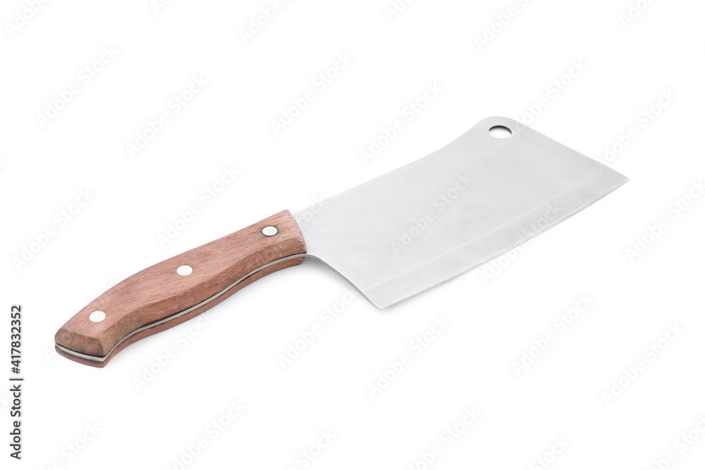 Meat cleaver with wooden handle isolated on white Meat cleaver with wooden handle isolated on white