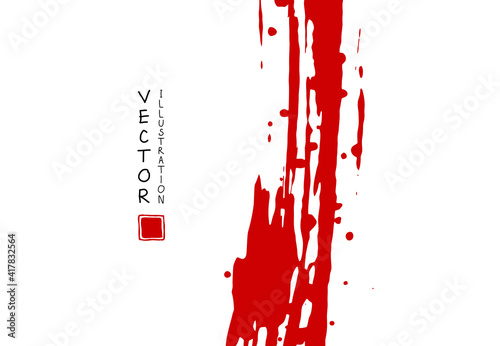 Abstract ink background. Chinese calligraphy art style, Red paint stroke texture on white paper.