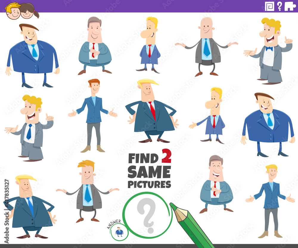find two same men or businessmen characters educational game