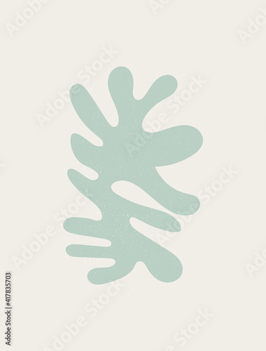 Matisse art inspired poster. Abstract vector minimalist wall art decor. Simple oraganic coral like shape in pastel colors on beige background with isolated worn out texture.