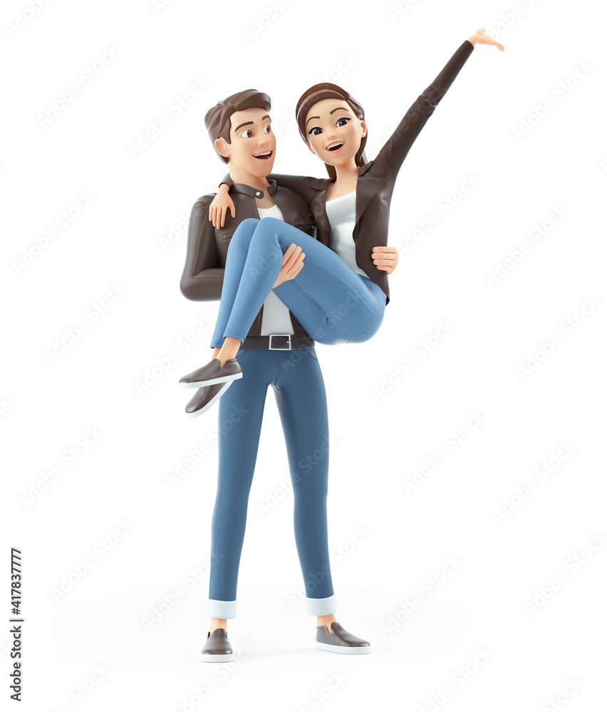 3d cartoon man carrying woman in his arms 3d cartoon man carrying woman in his arms
