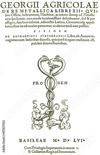 Obraz na plátně Original-Titelbkattzu c Georgius Agricola, De re metallica libri XII, Berg- und