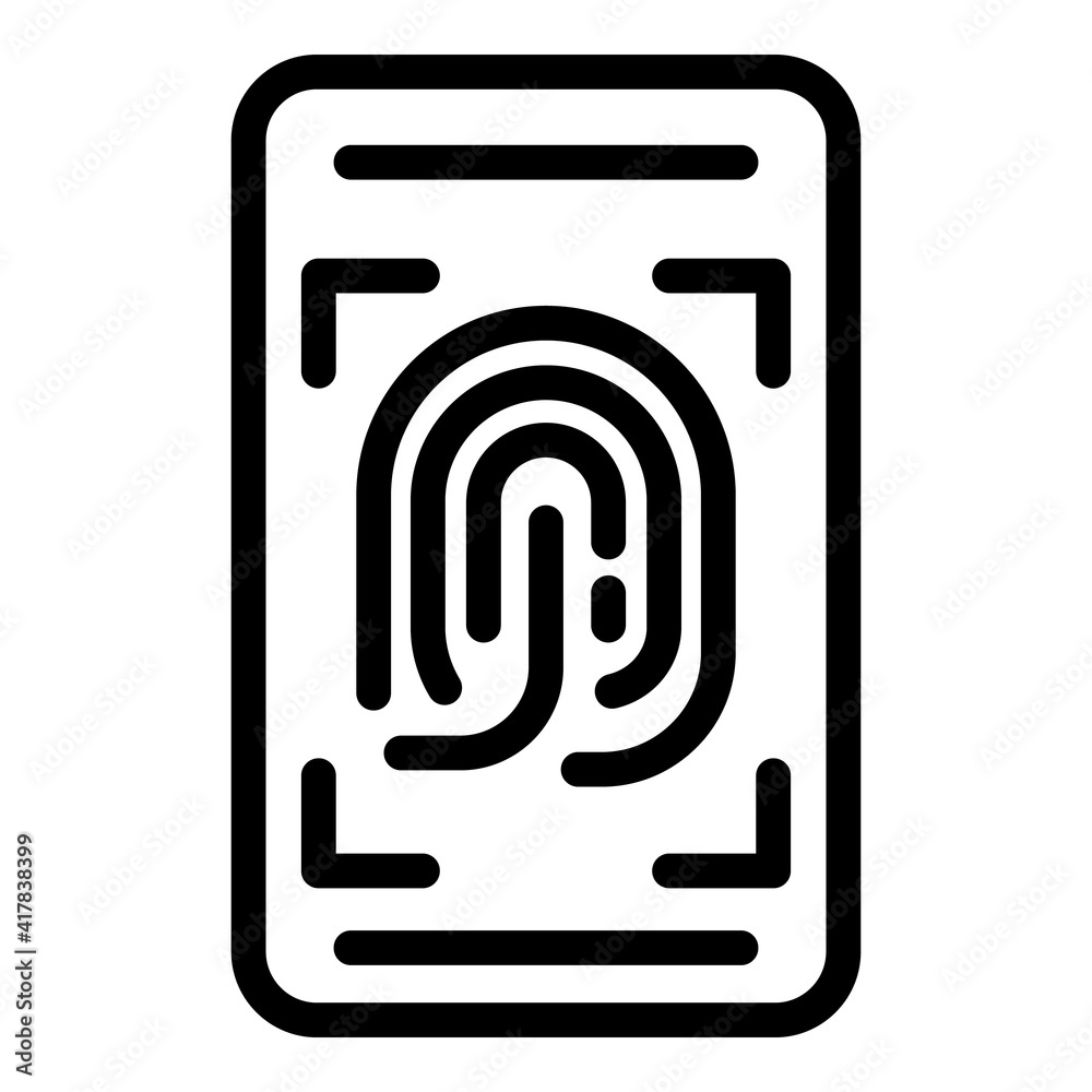 Finger print phone icon. Outline finger print phone vector icon for web design isolated on white background Finger print phone icon. Outline finger print phone vector icon for web design isolated on white background