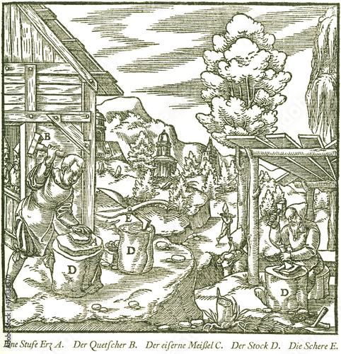 Das Scheiden geschmeidiger Erze. Georgius Agricola, Berg- und Hüttenwesen, 1556.  photo