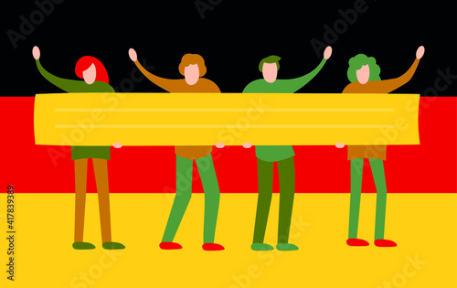Protest in Europe, Germany. People crowd holding blank banner, manifesting activists. Street demonstration vector concept. Illustration of placard protester, political revolution, demonstrate