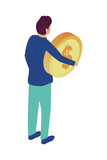 man lifting coin