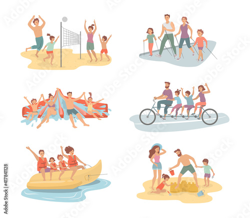 Cartoon set of family activities.