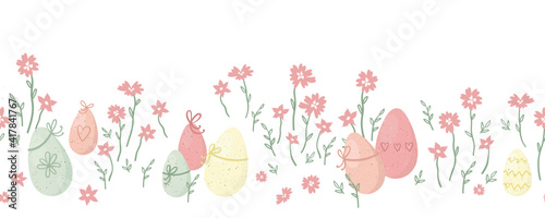 Lovely hand drawn Easter seamless pattern, elegant eggs, spring background, great for textiles banners, wallpapers, wrapping - vector design